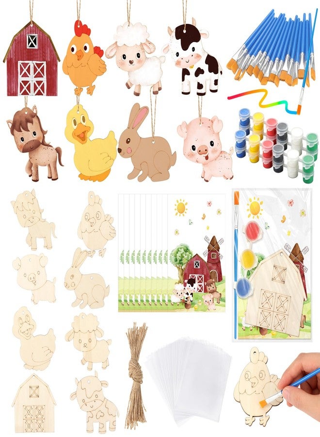 Saypacck 24 Pcs Farm Party Favors Farm Animal Wooden Painting Craft Kits Farmer Animal Birthday Party Supplies with Organza Bag for Birthday Favors Goodie Bags Fillers - Image 2